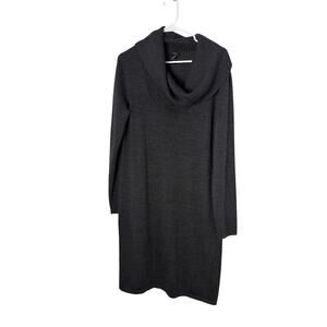 Ann Taylor Womens Large Heather Charcoal Grey Cowl Neck Wool Blend Sweater Dress